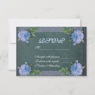 Carte RSVP vintage rose bleu