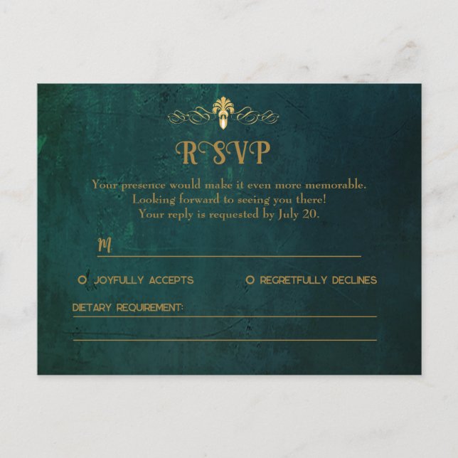 Carte RSVP vintage Vert foncé (Devant)