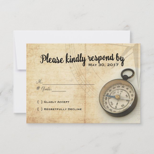 Carte RSVP vintage Voyage Aventure Mariage (Devant)