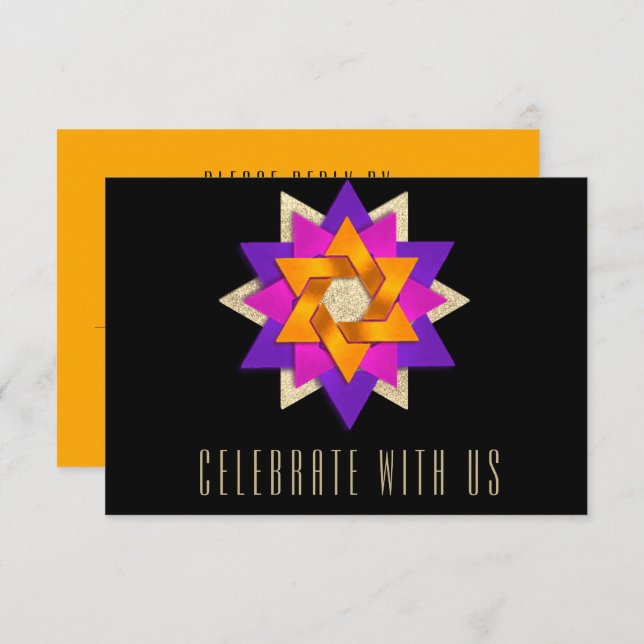 Carte RSVP violet rose orange noir (Devant / Derrière)