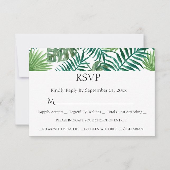 Carte RSVP Watercolor Feuille Tropical Meice Choic (Devant)