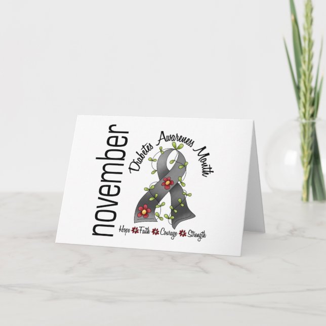 Carte Ruban 1 de fleur de mois de conscience de diabète (Devant)