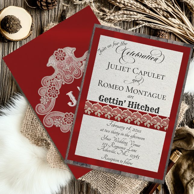 Carte Ruban et dentelle Gettin 'Hitched - Rouge (Créateur téléchargé)