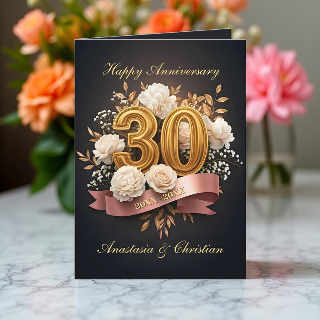 Carte Ruban floral Émeraude Anniversaire Golden 30 ans (Créateur téléchargé)