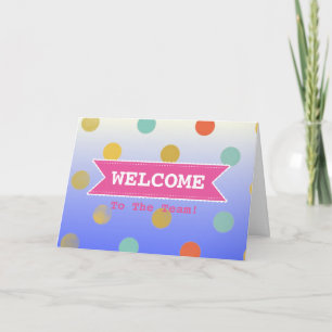 Carte Ruban rose avec des points colorés à bordure blanc