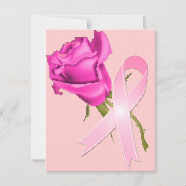 Carte Ruban rose avec Rose *Sensibilisation au cancer du (Devant)