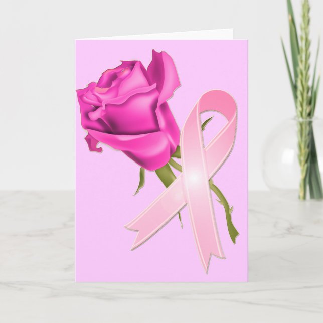 Carte Ruban rose avec Rose *Sensibilisation au cancer du (Devant)