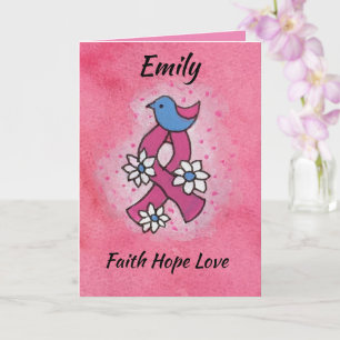 Carte Ruban Rose Cancer du Sein Foi Espérance Amou