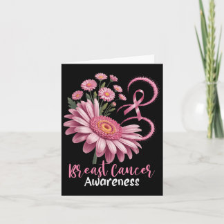 Carte Ruban rose floral Noir Conscience du cancer du sei