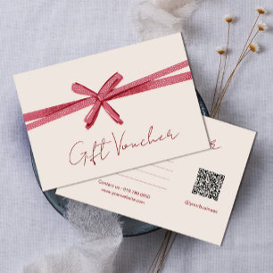 Carte Ruban rose neutre sur certificat cadeau beige