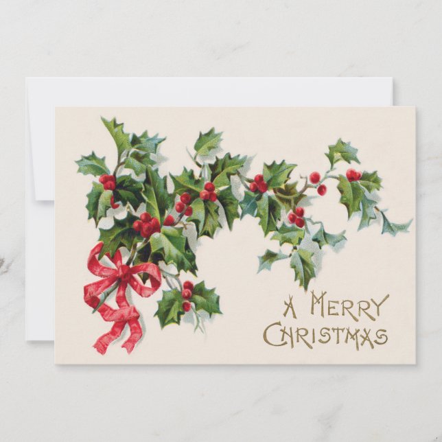 Carte Ruban rouge Holly Winterberry (Devant)