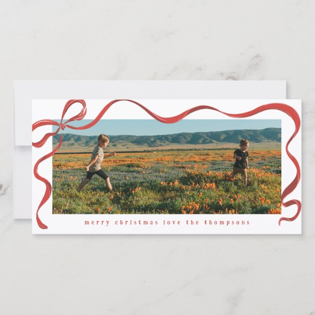 Carte Ruban rouge peint long paysage photo de vacances (Devant)