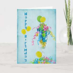 Carte Rubans d'anniversaire en flûte de champagne