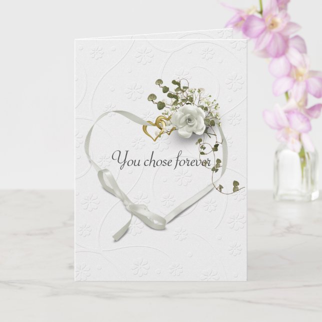 Carte Rubans de mariage et anneaux de cœur en or (Orchidée)