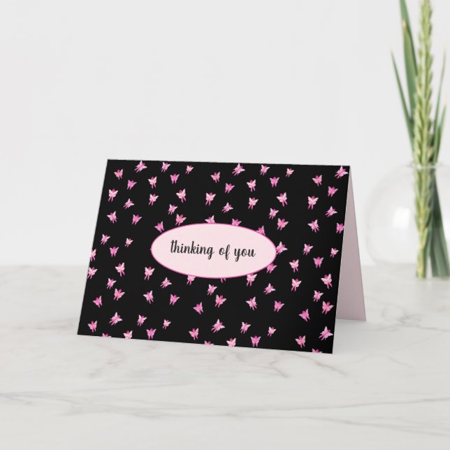 Carte rubans roses papillons de sensibilisation au cance (Devant)