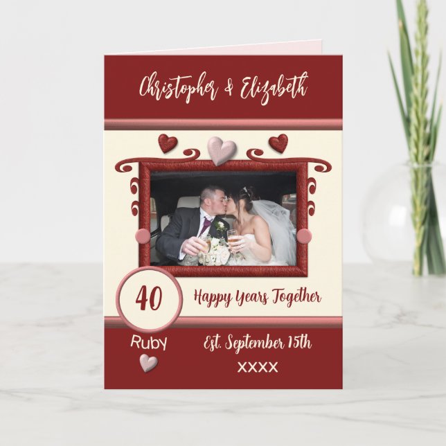 Carte Ruby 40e anniversaire ajouter des noms de photo ro (Devant)