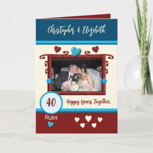 Carte Ruby 40e anniversaire ajouter des noms photo bleu