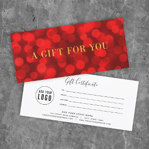 Carte Ruby Red Bokeh Lights Faux Gold Certificat cadeau
