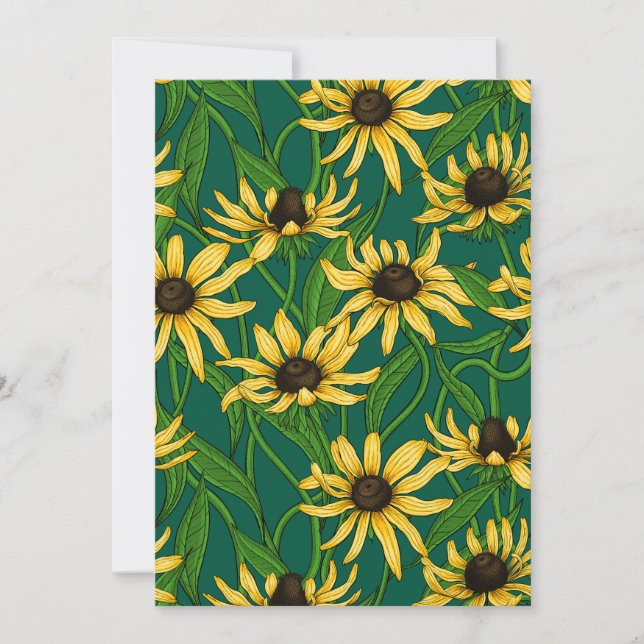 Carte Rudbekia jaune sur vert foncé (Devant)