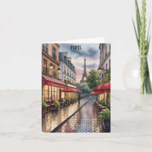 Carte Rue romantique de Paris Tour Eiffel Aquarelle