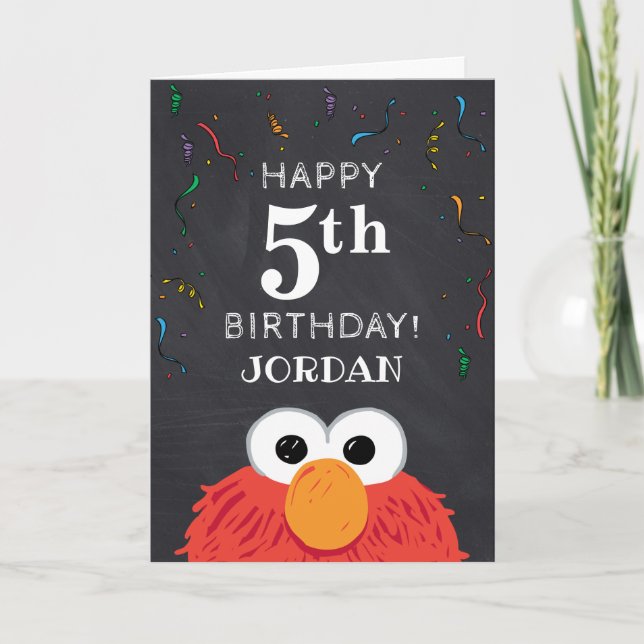 Carte Rue Sésame | Elmo 5th Birthday Chalkboard Card (Devant)