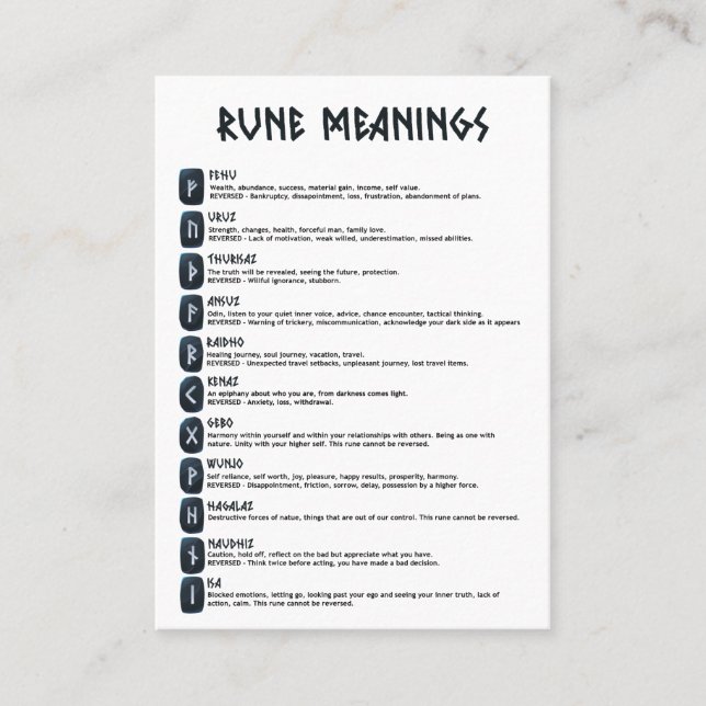 Carte Rune Symboles Et Significations (Devant)