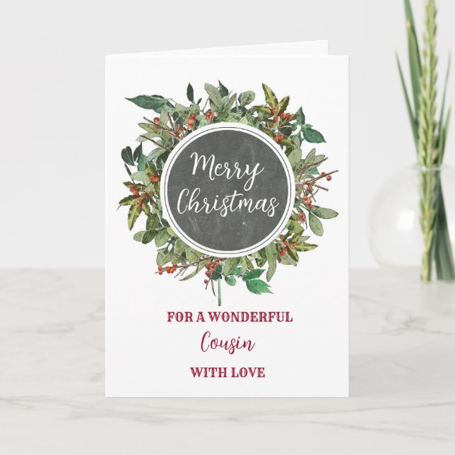 Carte Russe Aquarelle Cousin Joyeux Noël (Devant)