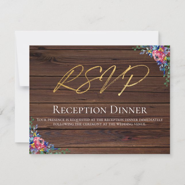 Carte Russe Bourgogne Marine Gold Floral Réception RSVP (Devant)