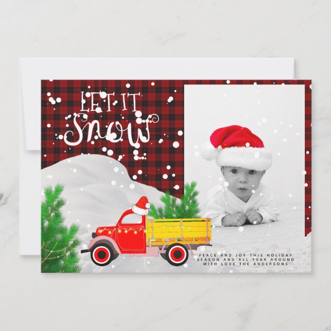Carte Russe Camion Rouge photo Noël Buffalo Plaid (Devant)
