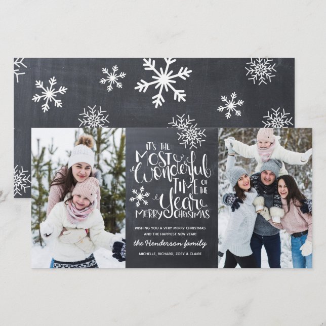 Carte Russe Chalkboard Snowflake Joyeux Noël Photo (Devant / Derrière)