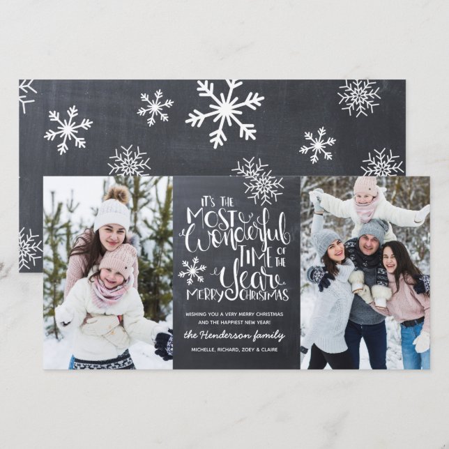 Carte Russe Chalkboard Snowflake Joyeux Noël Photo (Devant / Derrière)