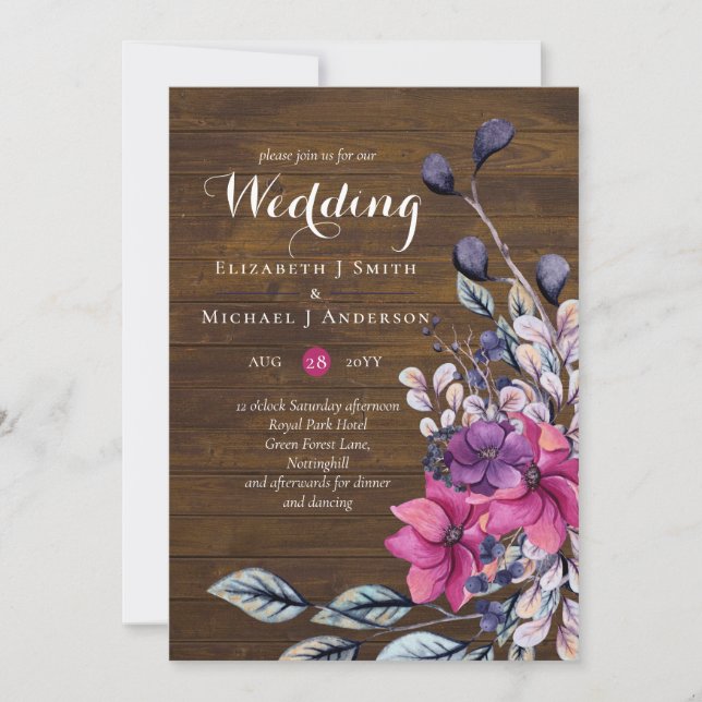 Carte Russe Fuchsia Floral Mariage (Devant)
