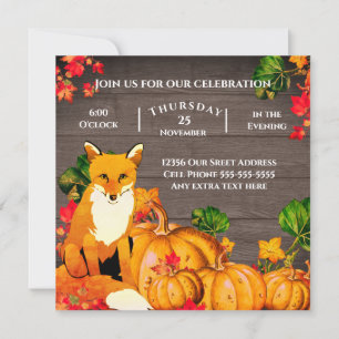 Carte Russe Orange Fox Citrouille Automne Thanksgiving f