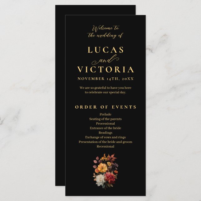 Carte Rust & Bloom Moody Automne Floral Wedding Programm (Devant / Derrière)