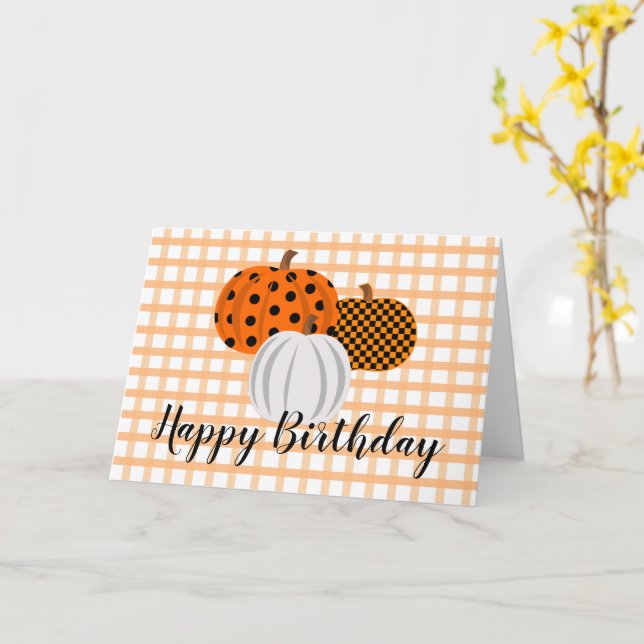 Carte Rustic Automne Citrouilles heureux voeux d'anniver (Fleur jaune)