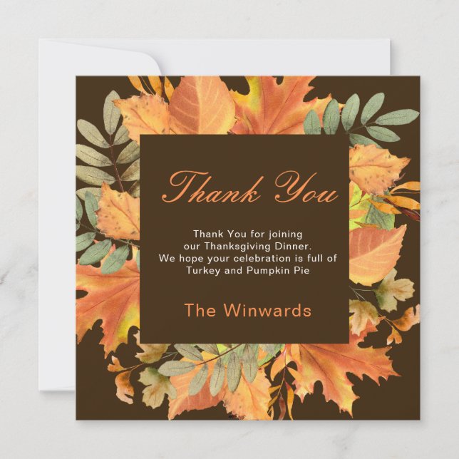 Carte Rustic Autumn Fall Leaves Square Thanksgiving  (Devant)