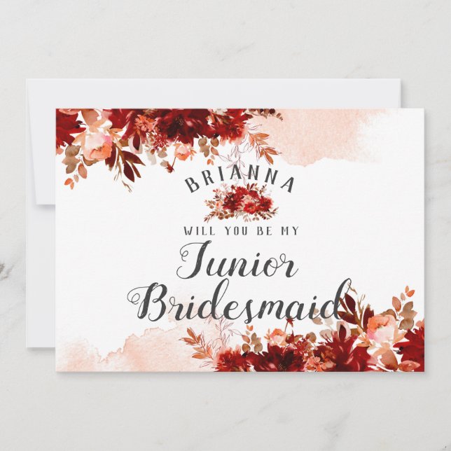 Carte Rustic Beauty Floral Be My Jr Bridesmaid Propositi (Devant)