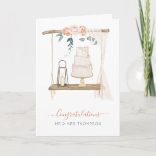Carte Rustic Boho Félicitations Nouveaux mariés Nom Mari