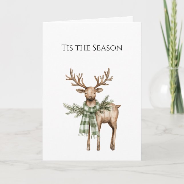 Carte Rustic Brown Deer Cream Green Christmas Scarf (Devant)