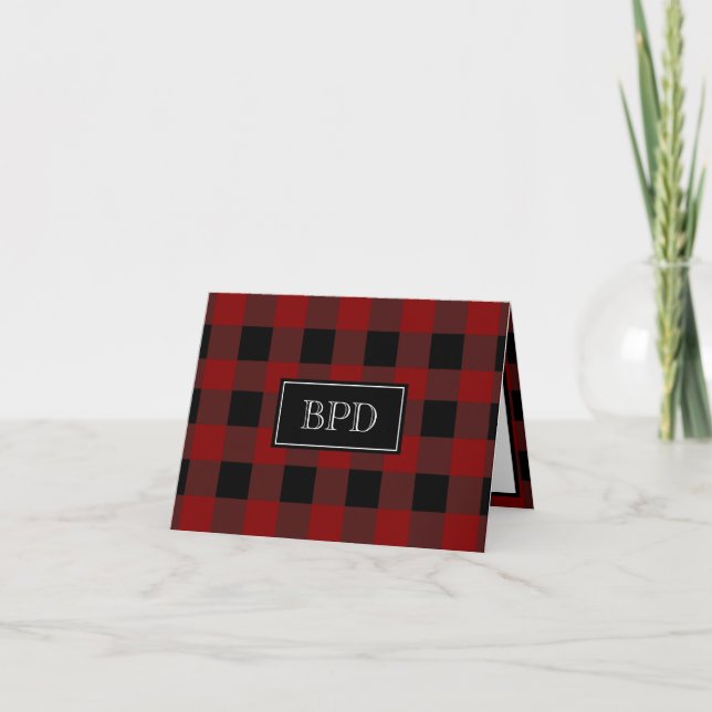 Carte Rustic Buffalo Plaid Monogrammed Initiales Motif (Devant)