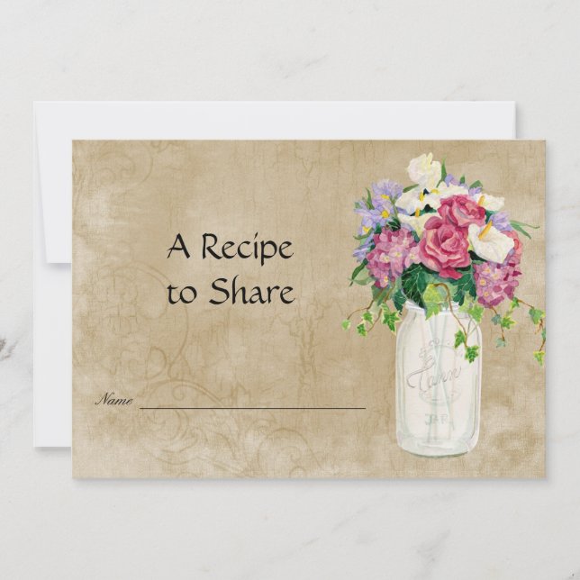 Carte Rustic Country Mason Jar Bouquet Bridal Recette (Devant)