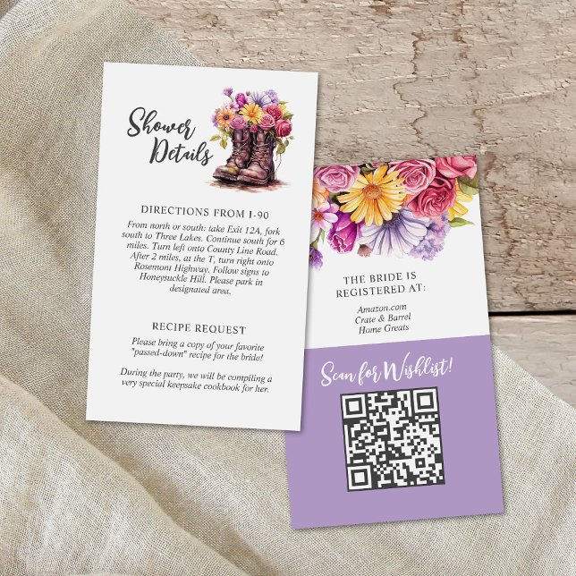 Carte Rustic Floral Boot Fête des mariées Détails (Créateur téléchargé)