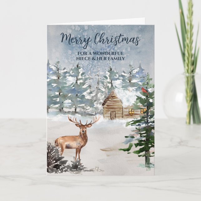 Carte Rustic Forest Niece & Family Joyeux Noël (Devant)