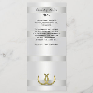 Carte Rustic Golden Horseshoes Silver Wht Menu Car