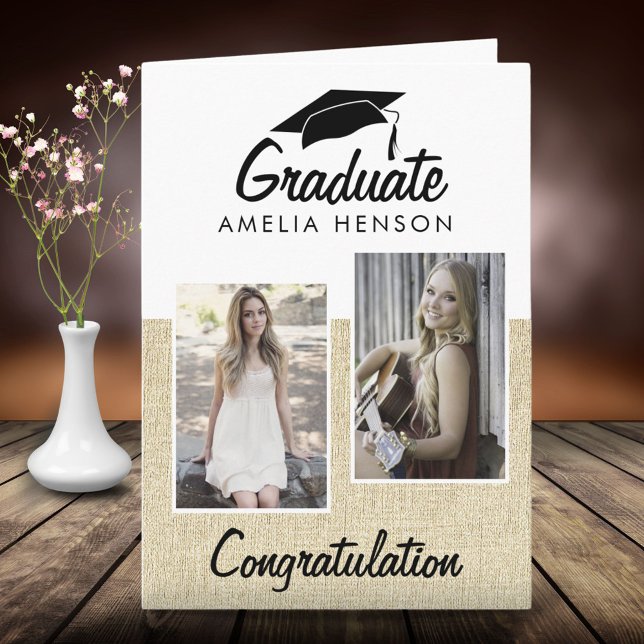 Carte Rustic Graduate Félicitations 2 Photo Collage (Créateur téléchargé)