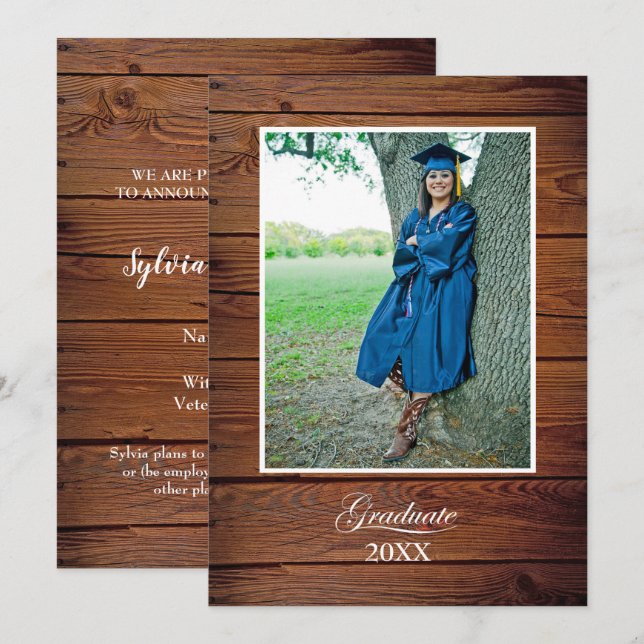 Carte Rustic Graduation Announcement with photo (Devant / Derrière)