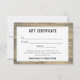 Carte Rustic Kraft Beach Wash Certificat cadeau personna