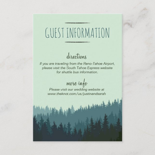 Carte Rustic Mountain Guest en bleu et vert (Devant)