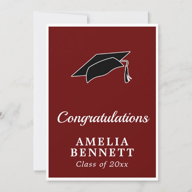 Carte Rustic Red Félicitations Casquette diplômé (Devant)
