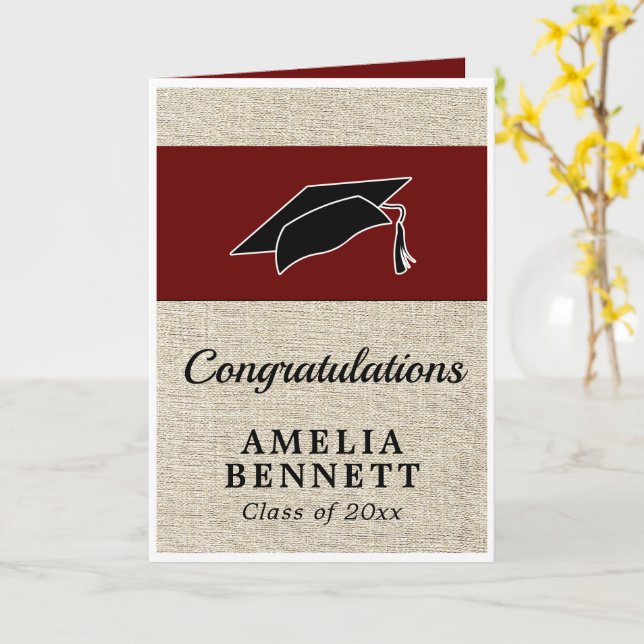 Carte Rustic Red Félicitations Casquette diplômé (Fleur jaune)